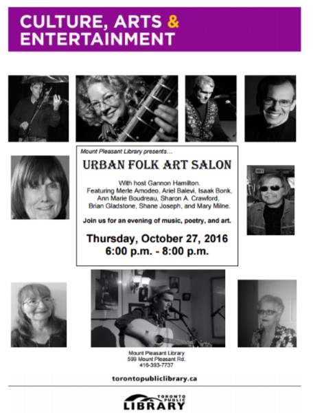 Urban Folk Art Salon Oct 27 – Mt. Pleasant Library